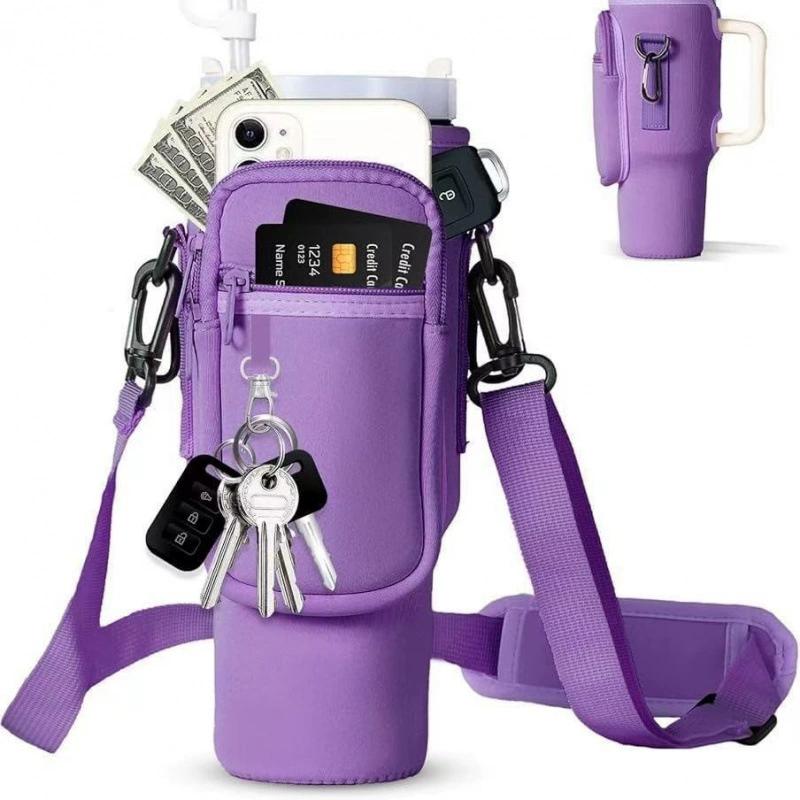 Сумка для бутылки с водой с карманом для стакана на 40 унций с ручкой Неопреновая спортивная сумка-держатель для бутылки с водой