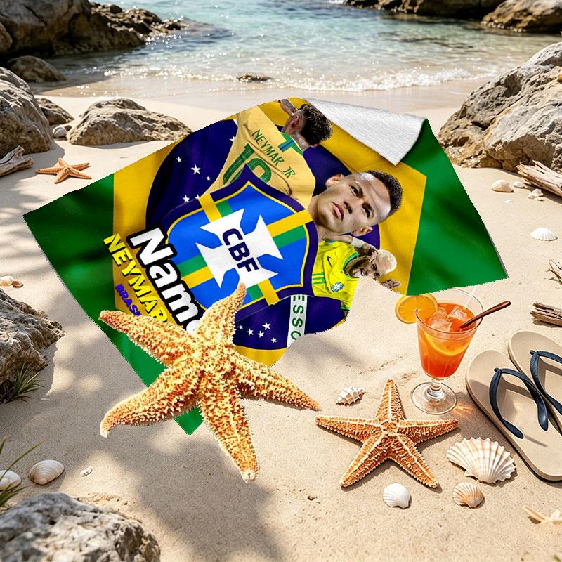 Custom Name Personalized Neymar Jr Print Beach Towel, for Trip Camping Beach Party Home Decor, Birthday Gift for Family & Friends