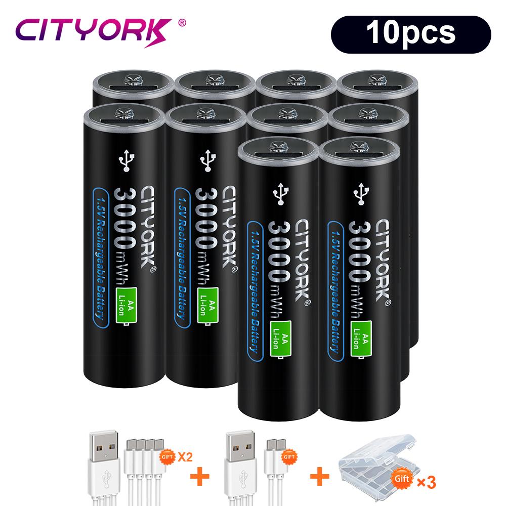 Cityork 1,5 В AA литий-ионная аккумуляторная батарея Micro USB для быстрой зарядки AA Batteri+кабель Type-C для клавиатуры, пульта дистанционного управления, игрушки