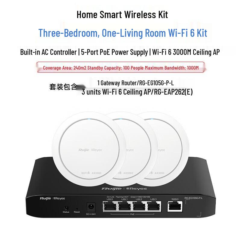 Ruijie Reyee WiFi 6 Whole-Home AC+AP Kit (CN version)