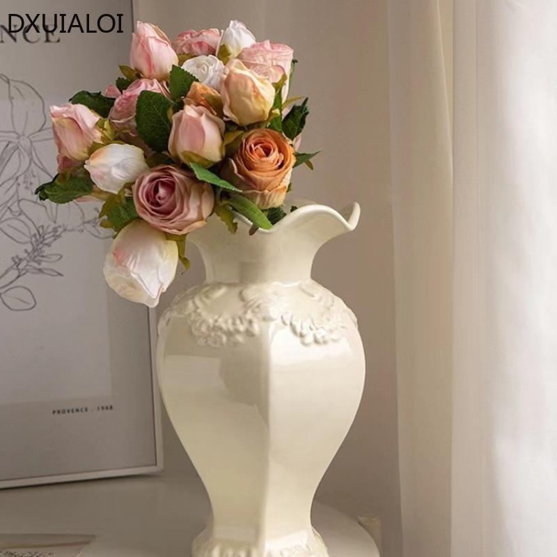 European Style Relief Vase Ceramic Vase Flower Arrangement Device Home Decoration Accessories Desktop Ornaments