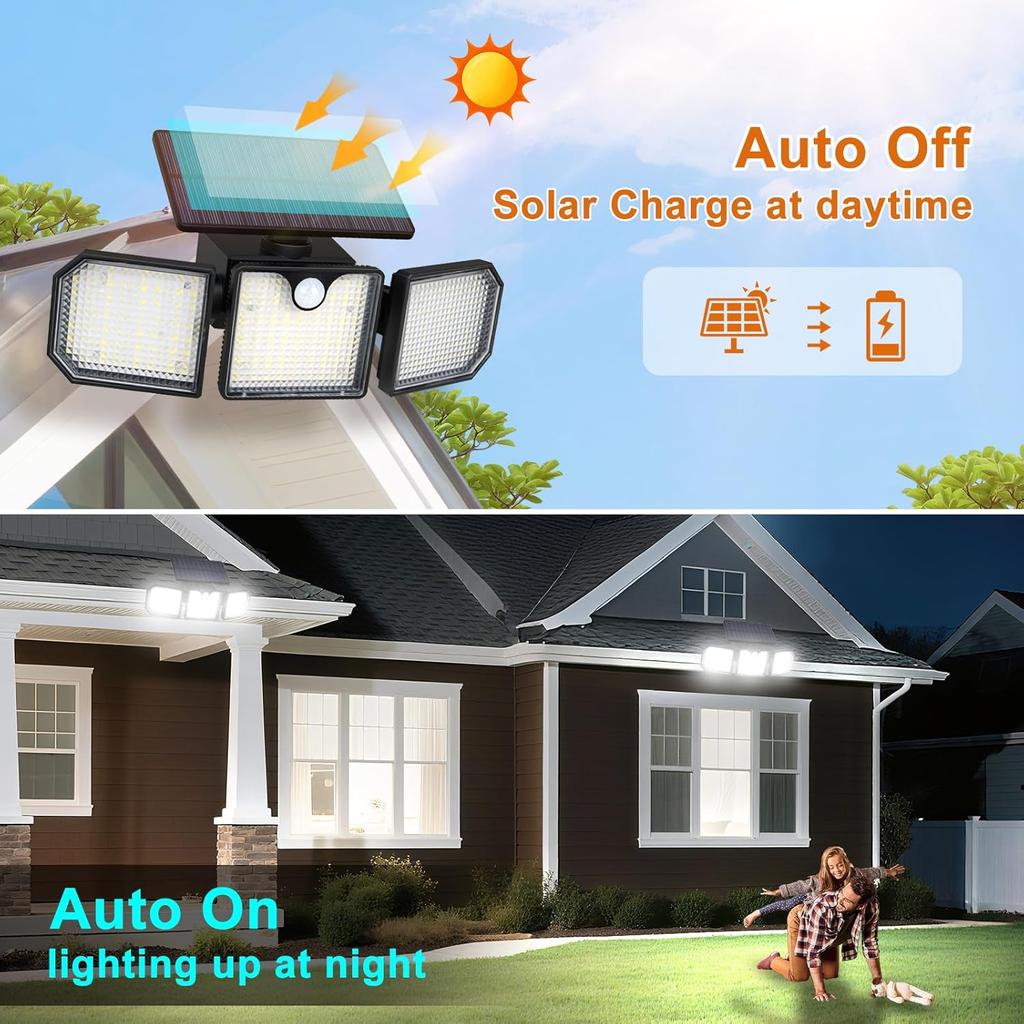 Aolyty Solar Motion Sensor Lights - IP65 Waterproof Solar Strobe Wall Lights - Bright White/Red & Blue Flashing for Garden, Patio, Yard & Front Door