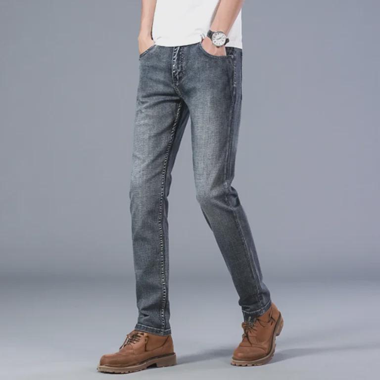 Мужские узкие прямые эластичные деловые повседневные легкие джинсы