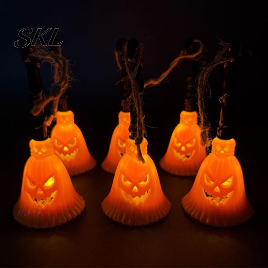 Lighted Broom Ornament Halloween Pumpkin Light, Hanging LED Witch Lamp, Shape Light Spooky Decorative for Holiday Party