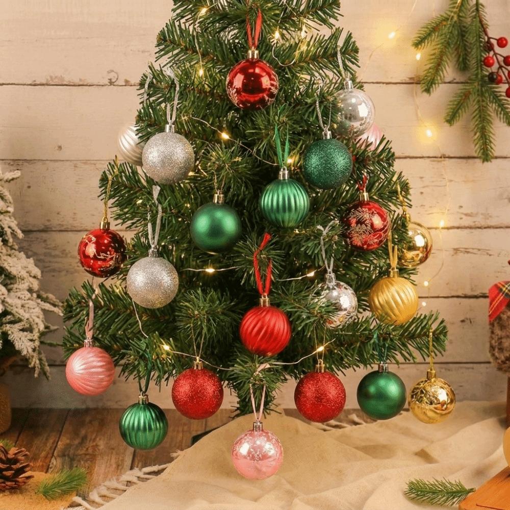 9Pcs/Set Plastic Christmas Balls with Gold Pattern Xmas Tree Ornaments Accessories Gift