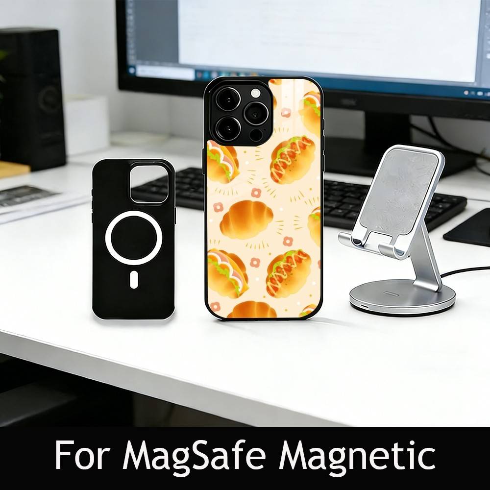 Cute Bread Illustration Phone Case For iPhone17,16,15,14,13,12,11 Plus,Pro Magnetic with Magsafe Wireless Charging