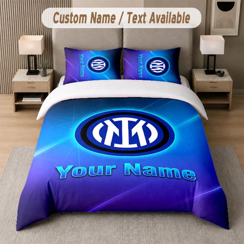 Custom Bedding Set Inter Milan Pattern, Print Name Text 1 Duvet Cover plus 2 Pillowcases Home Textile