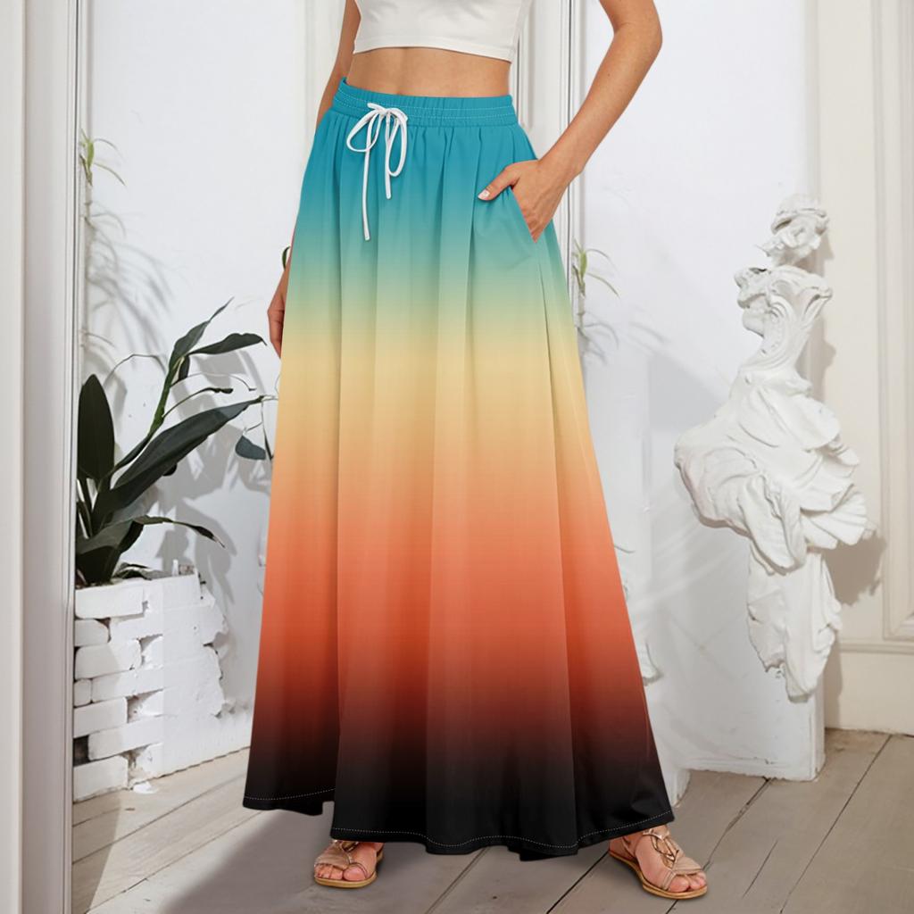 Women's Flowy Flared Ruffle Hem A Line Maxi Skirts Elastic Waist Elegant Tiered Layer Boho Long Skirts