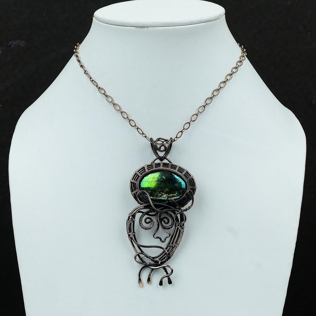 Mystic Fire Labradorite Pendant Copper Wire Wrapped Pendant Handmade Pendant Wire Wrapped Jewelry Gemstone Pendant For Gift Copper Jewelry