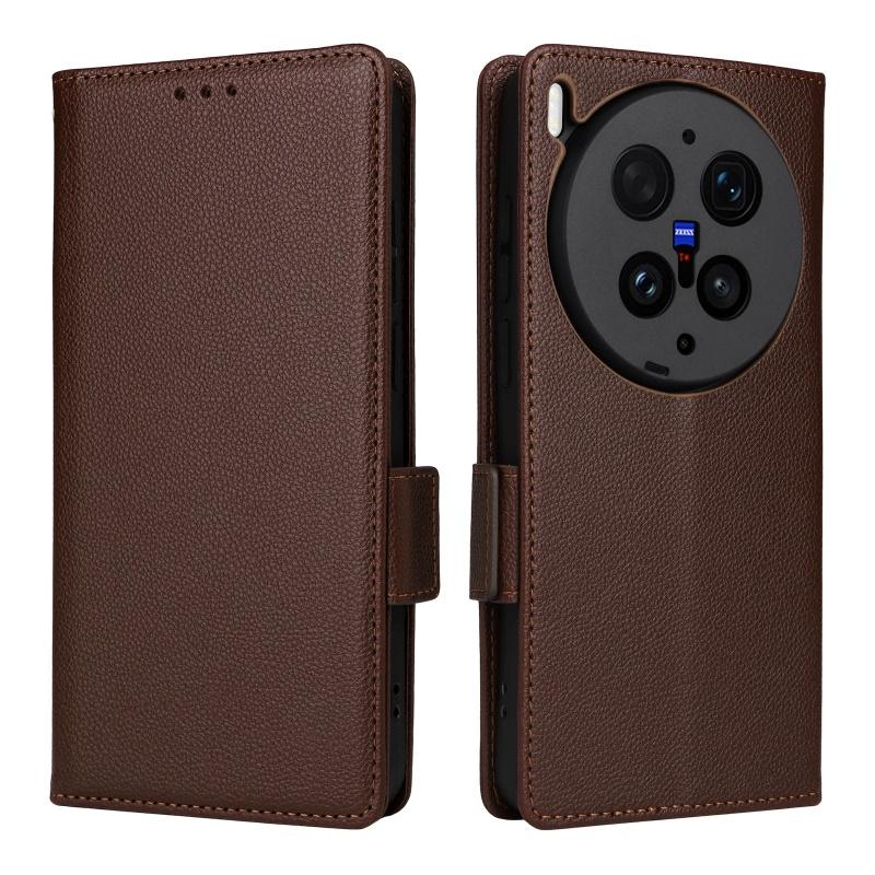 For Vivo X300 Ultra Flip Side Buckle Lychee Pattern Wallet Leather Cover for TCL Vivo X300 Ultra Purse Magnetic Phone Bags