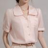 Летняя блузка с коротким рукавом, женские топы, офисные женские рубашки с воротником «Питер Пэн», блузка на пуговицах, элегантная женская одежда 28091