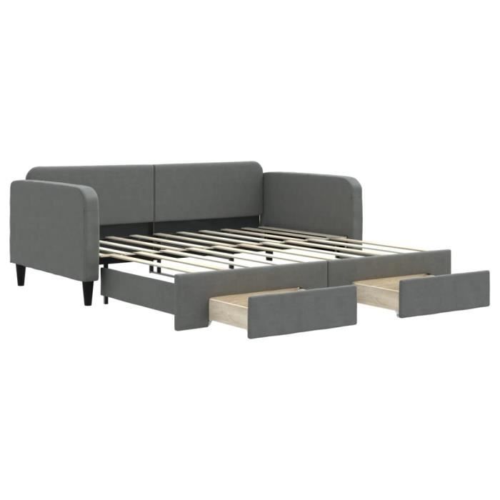 VidaXL Daybed with Trundle and Drawers Dark Grey 90x190 Cm Fabric 3196863