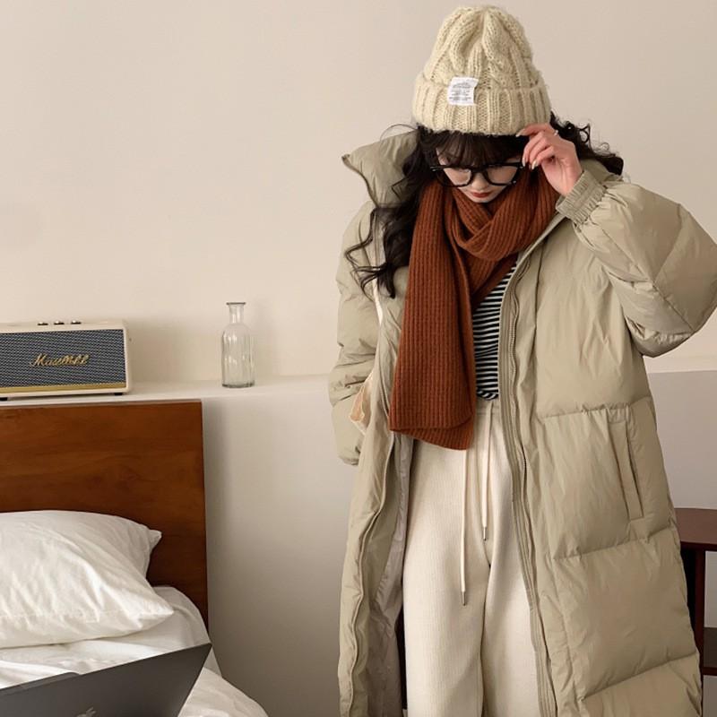 Womens Long Puffer Coat 2026 Winter White Duck Down Oversized Loose Fit Knee-Length Hooded Jacket In Beige Khaki Gray