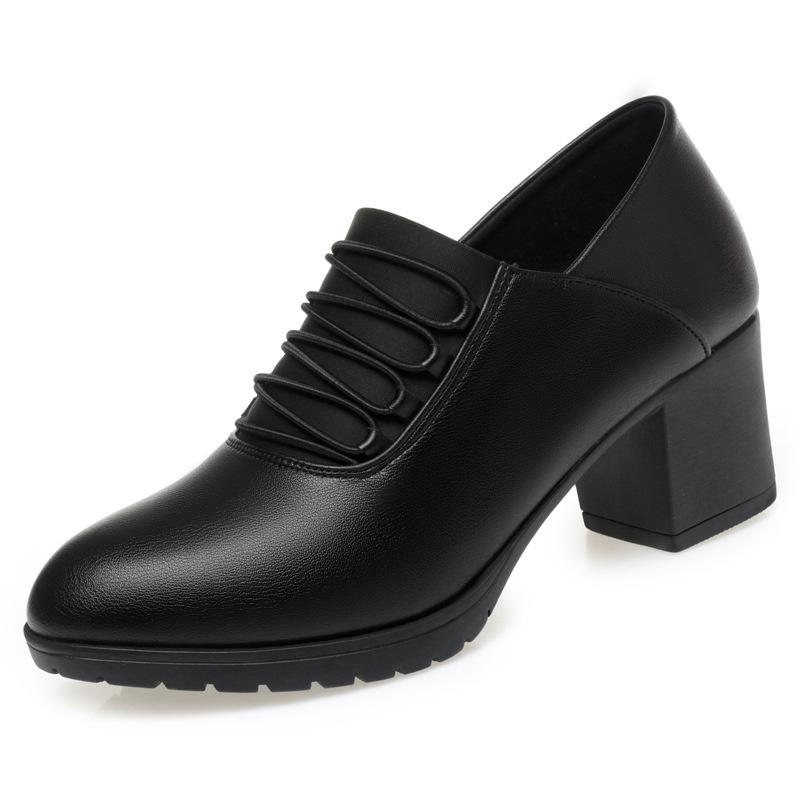 Autumn Winter Soft Sole Soft Leather Comfortable Thick Heel Shoes Middle Deep Mouth Fashion Women's Elegant Single Shoes