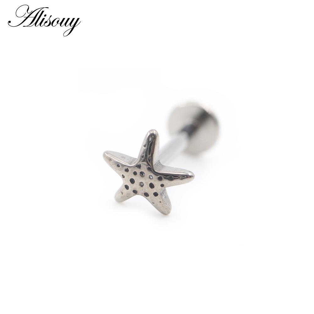 1 шт. титановая морская звезда, змея, ножницы, молоток, луна, циркон, лабрет, кольцо-гвоздик для губ, серьги для хряща уха, украшения для пирсинга тела