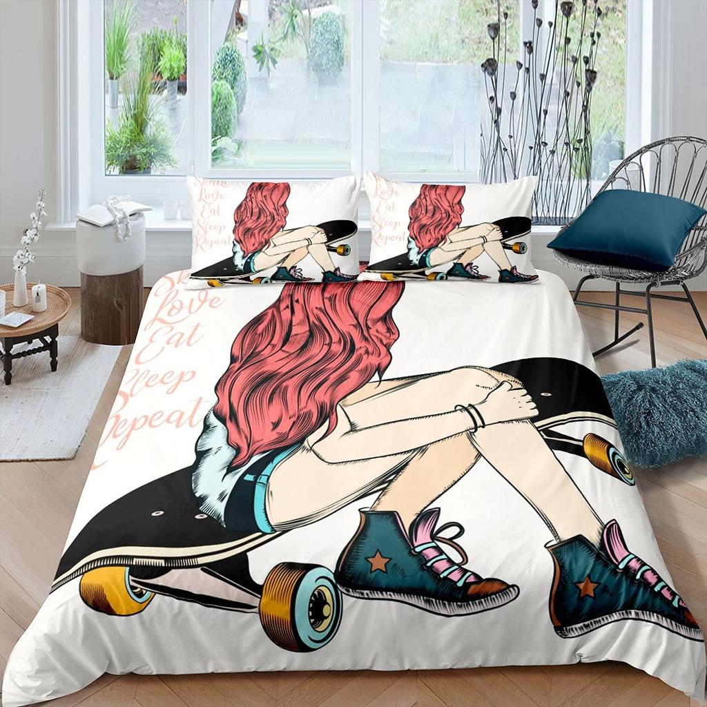 Skateboard Duvet Cover Set Full Size For Boys Teens Extreme Sports Bedding Set Youth Comforter Cover Graffiti Style Duvet Cover
