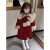 Girl's 3-12Y Coat Autumn and Winter Coat New Coat Children's New Year Clothes Children's Padded Red Clothes