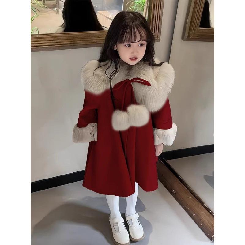 Girl's 3-12Y Coat Autumn and Winter Coat New Coat Children's New Year Clothes Children's Padded Red Clothes