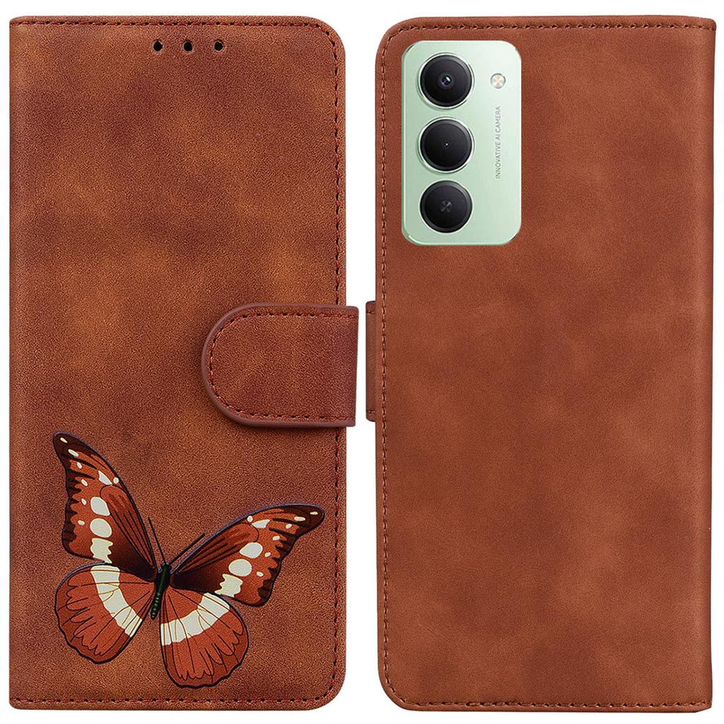 Для Xiaomi Redmi 15 5G (Глобальный) (169 мм) Чехол-подставка из искусственной кожи с принтом бабочек