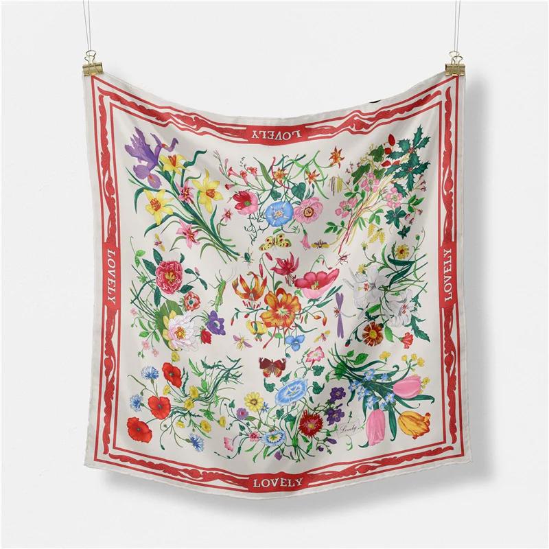 Luxury Print Silk Square Scarf Women Spring Neck Tie Shawl Wraps Female 53cm Hair Hand Wrist Headkercheif Hijab Bandana