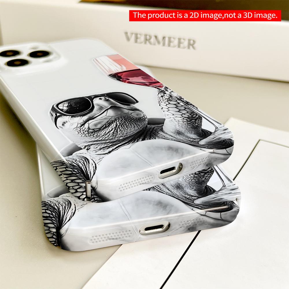 Sunglasses Turtle with Wine Glass Art Phone Case All inclusive film hard phone case, compatible with iPhone 18 Pro Max 17 16 15 14 13 12 11