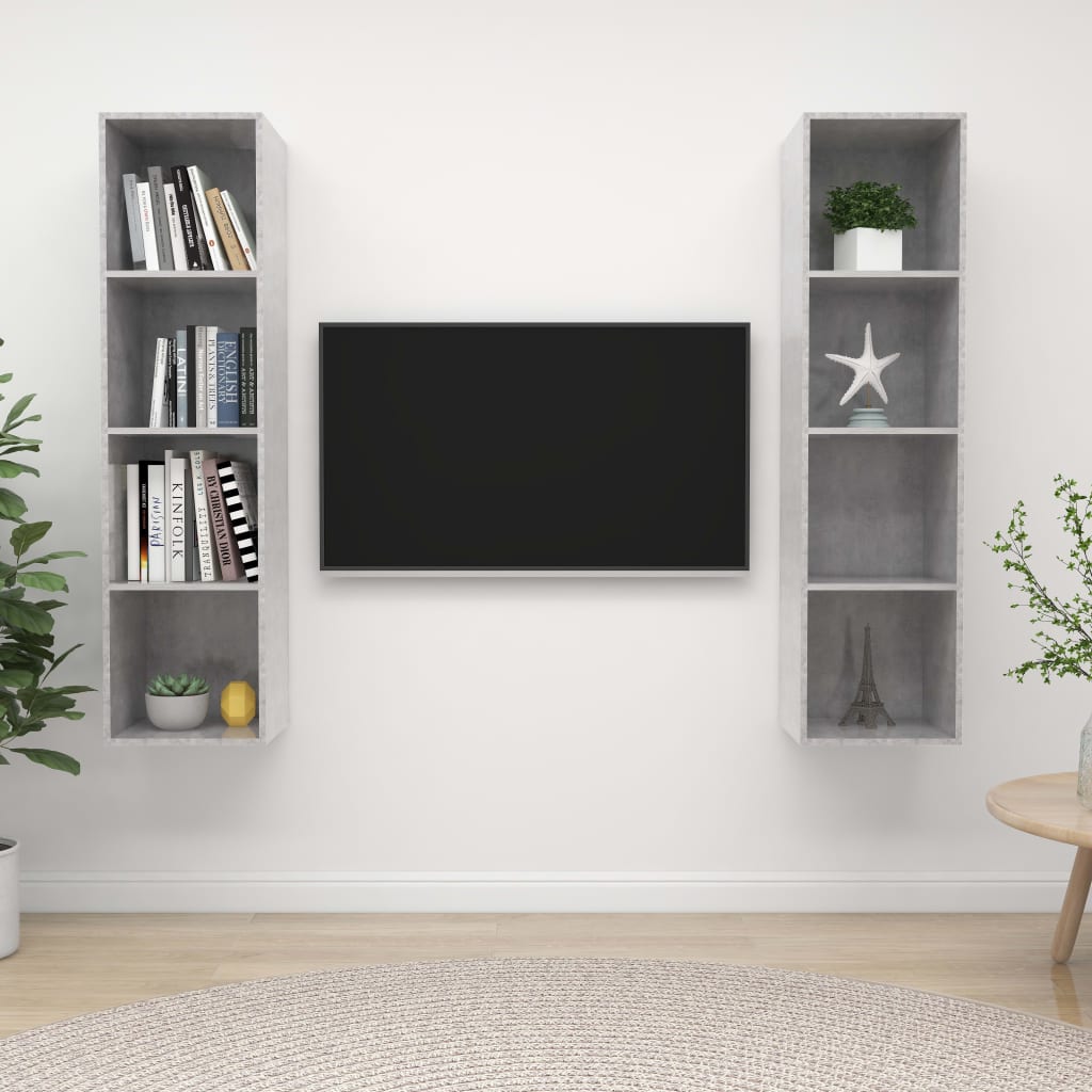 TV Wall Cabinets 2 pcs Concrete Grey Particleboard