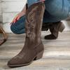 Модные женские ботинки Осень Зима Удобная обувь Высокий толстый каблук Острый носок Женская обувь Сексуальные Модные Вышитые Длинные ботинки