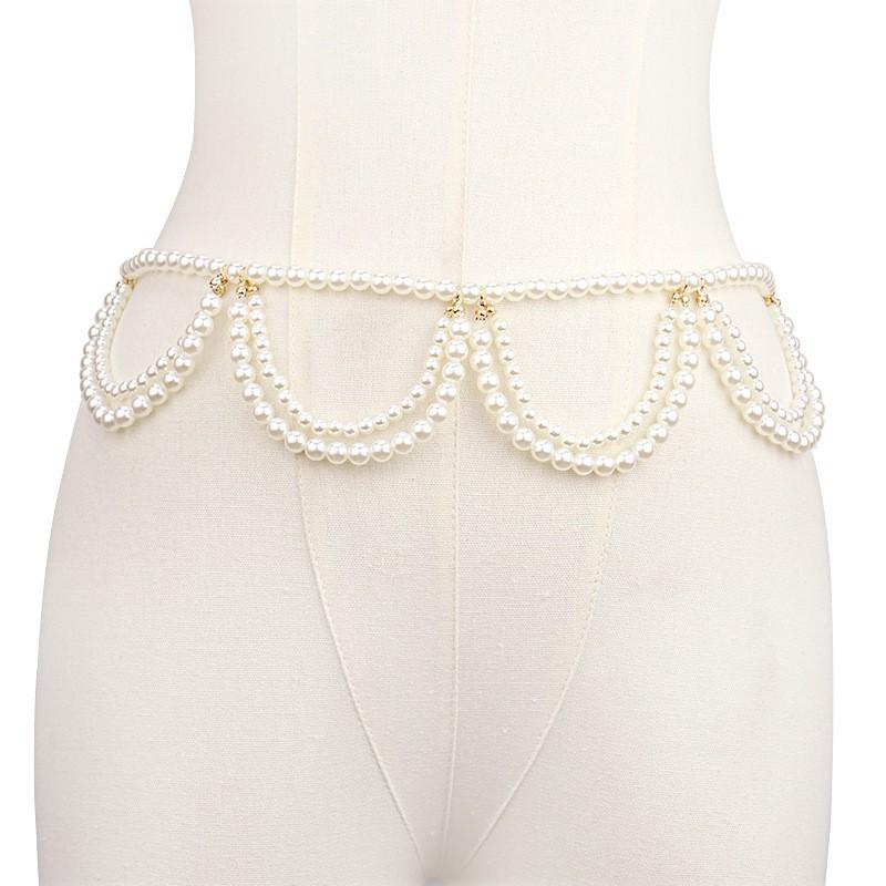 Modern Women Pearl Tassel Waist Chain With Double Waist Jewelry Accessory Dress