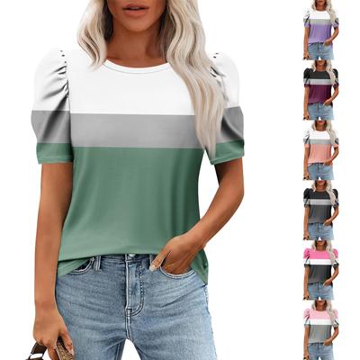 Женские повседневные топы с коротким рукавом и круглым вырезом с принтом, туники, рубашки, летняя одежда