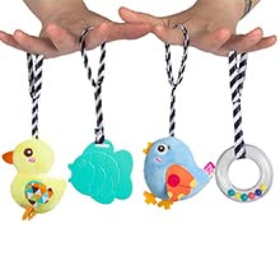 Hanging Rattle Toy for Baby on the Go, Stroller Toy, Crib Accessory with Bells, for Boys and Girls (Yellow)