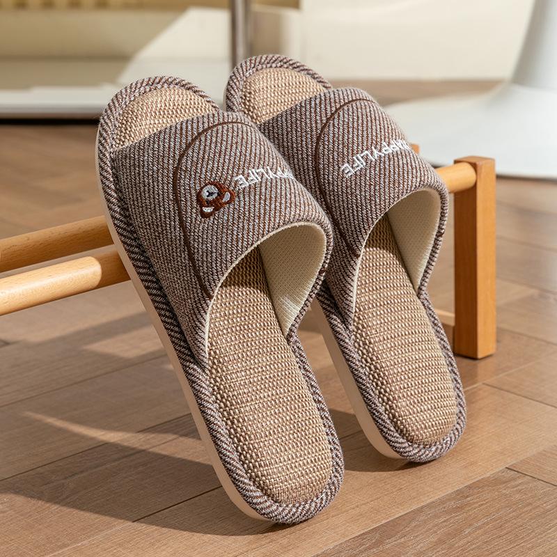 Льняные тапочки женские весенне-осенние на четыре сезона домашние хлопково-льняные домашние нескользящие летние мужские для пары