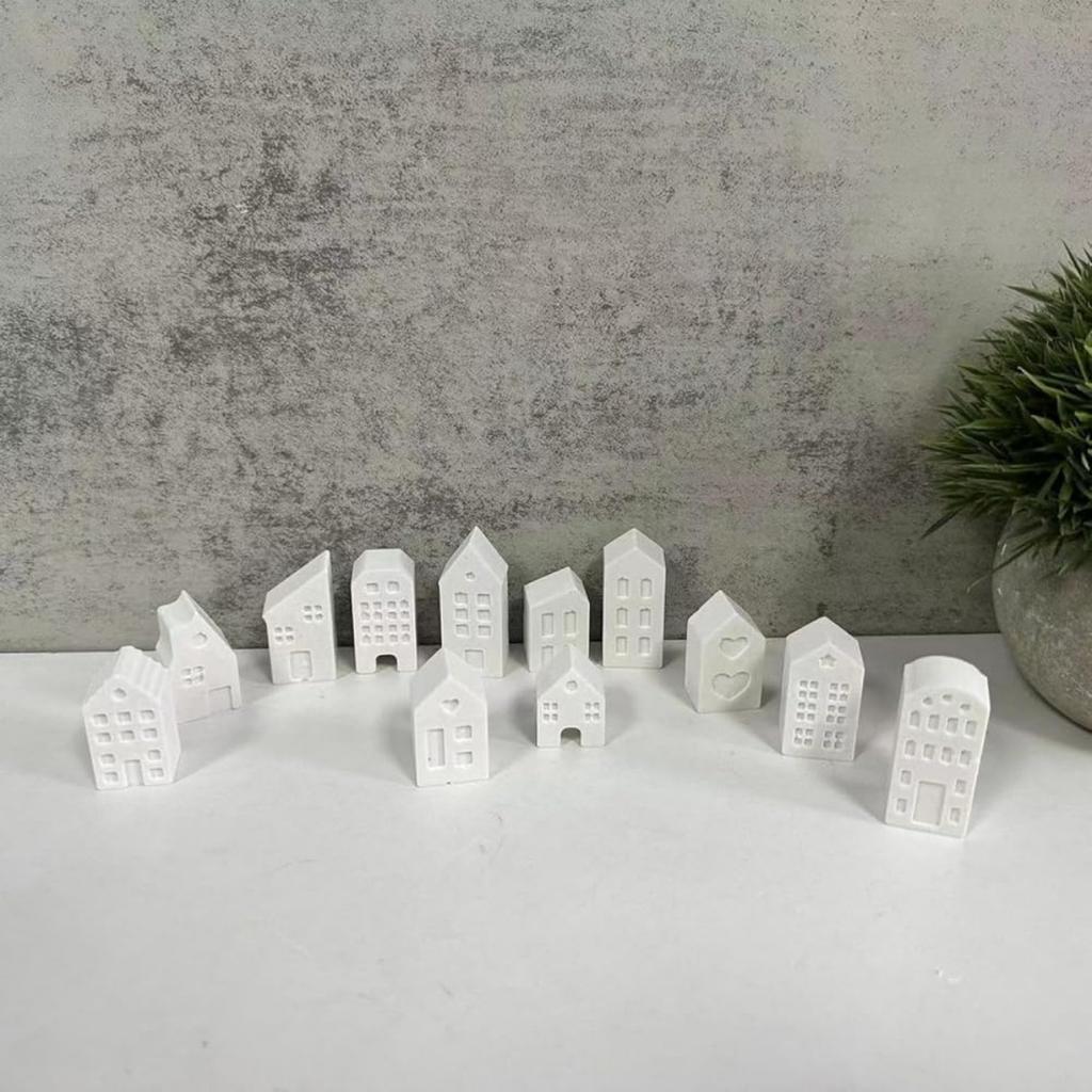 Форма для свечей «Домик» из 12 предметов, 3D силиконовые формы для домиков, гипсовая силиконовая форма для свечей «Домик», многоразовые формы для поделок, формы для изготовления рождественских свечей