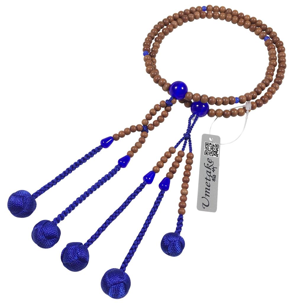 Umetake Soka prayer beads, 8-inch, made of jujube wood with blue cat's eye, blue Odamaki