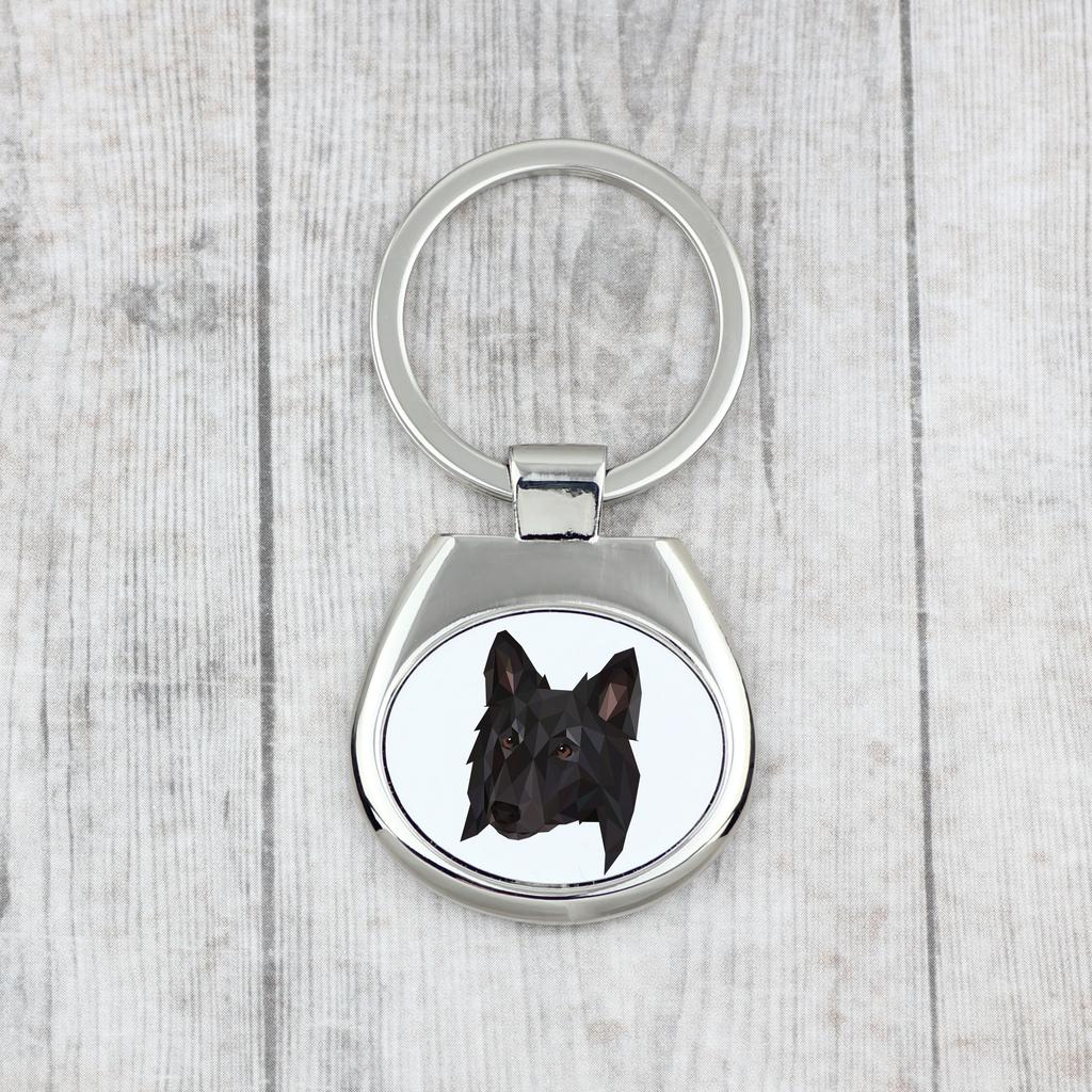 Бельгийская овчарка, бельгийская овчарка - геометрический брелок с фотографией и надписью Art-Dog