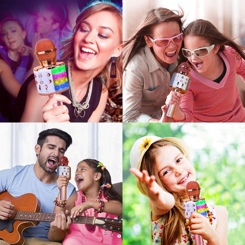 Amazmic Karaoke Microphone for Adults, Wireless Bluetooth Microphone for Singing Portable Karaoke Machine with LED Lights