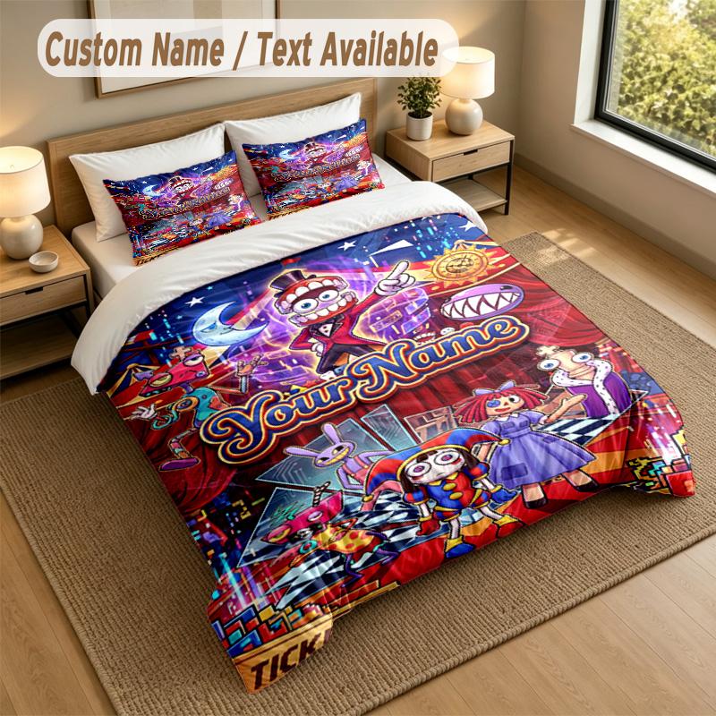 Custom Name Text Bedding 3Pcs Set,The Amazing Digital Circus 1 Duvet Cover 2 Pillowcases Soft Bed Linen For Gift