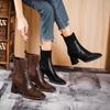 Женские короткие ботильоны на высоком каблуке, ботильоны-носки на толстом квадратном каблуке, вязаные эластичные ботинки, новая женская обувь 2025 года, коричневые весенне-осенние одинарные ботинки