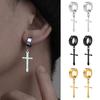 Fashion Titanium Steel Cross Ear Clip Earrings For Men Women Stainless Steel Punk Black Single Earring Fake Earrings Zircon