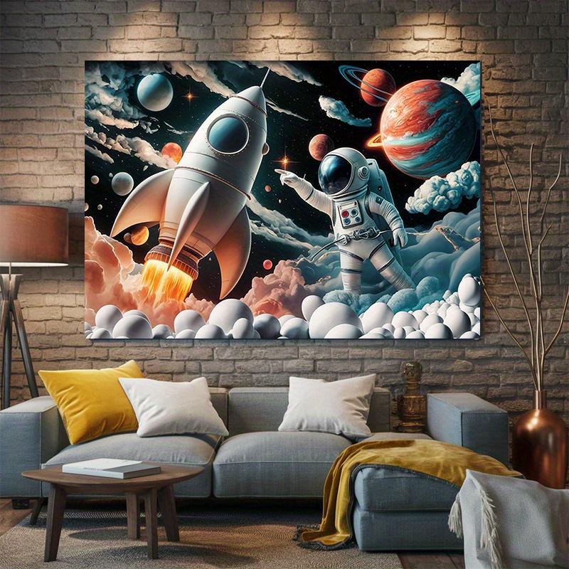 1 piece of space adventure party banner - Vibrant polyester background with astronaut and rocket designs.PMJ