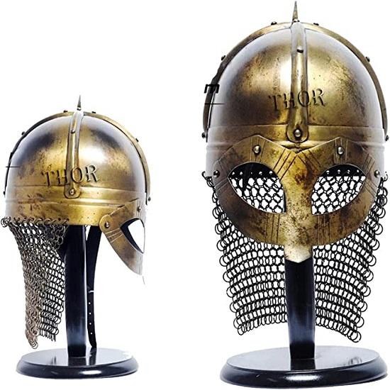 Викинг средневековые доспехи воина кольчужный шлем с деревянной подставкой