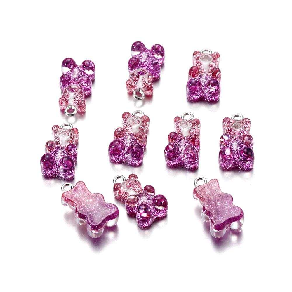 10 шт. Цветные прозрачные смоляные подвески-мишки Гамми, милые подвески-животные для изготовления DIY ожерелий, браслетов, бижутерии, брелоков