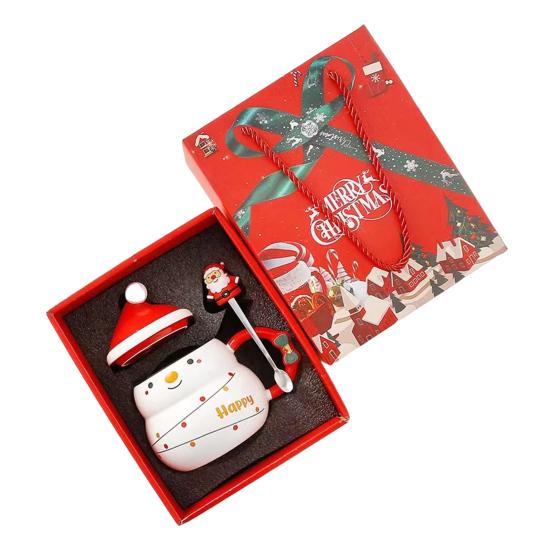 Рождественская керамическая кружка с крышкой и ложкой 480 мл Большая емкость Кофейная чайная кружка