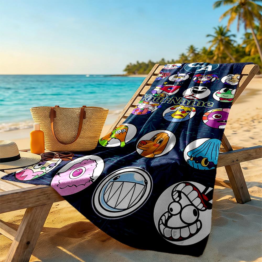 Digital Circus Customizable Name Beach Towel Super Soft & Absorbent Ideal for Travel Outdoor Swim Pool Yoga Surf Camping Hiking Gym Gift Holiday