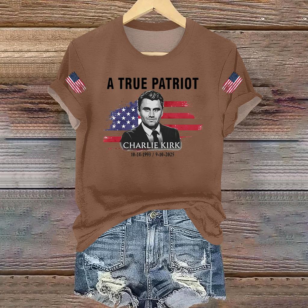 Women's Casual Printed T-shirt Round Neck Pullover Short Sleeve Top