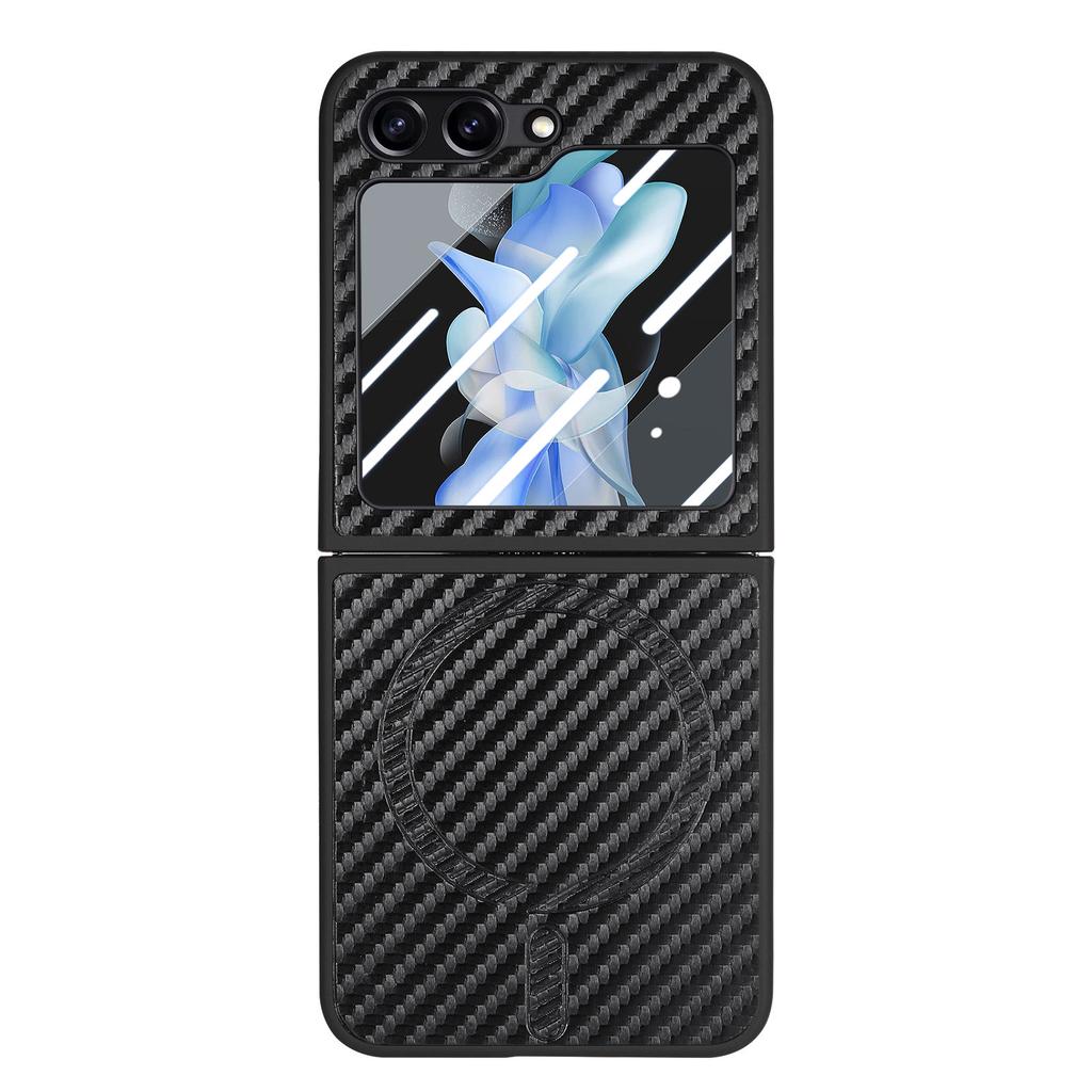 Чехол для Samsung Galaxy Z Flip5 5G, совместимый с MagSafe, кожаный+ПК чехол с пленкой для заднего экрана