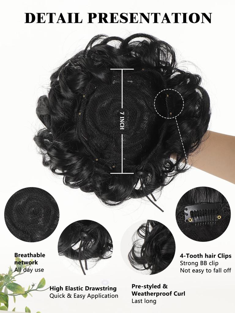 Synthetic Wig Black Messy Bun Elastic Drawstring Bb Clip Loose Wave Big Curly Bun 8 "short Synthetic Ponytail Extension Bun for Use by Women