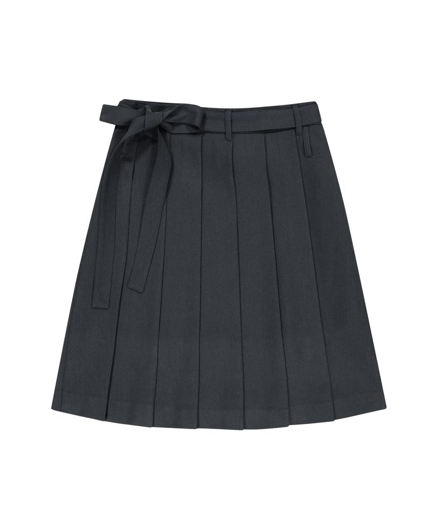 Iuga Makaras Belted Bag Pleats Midi Skirt (Dark Gray)