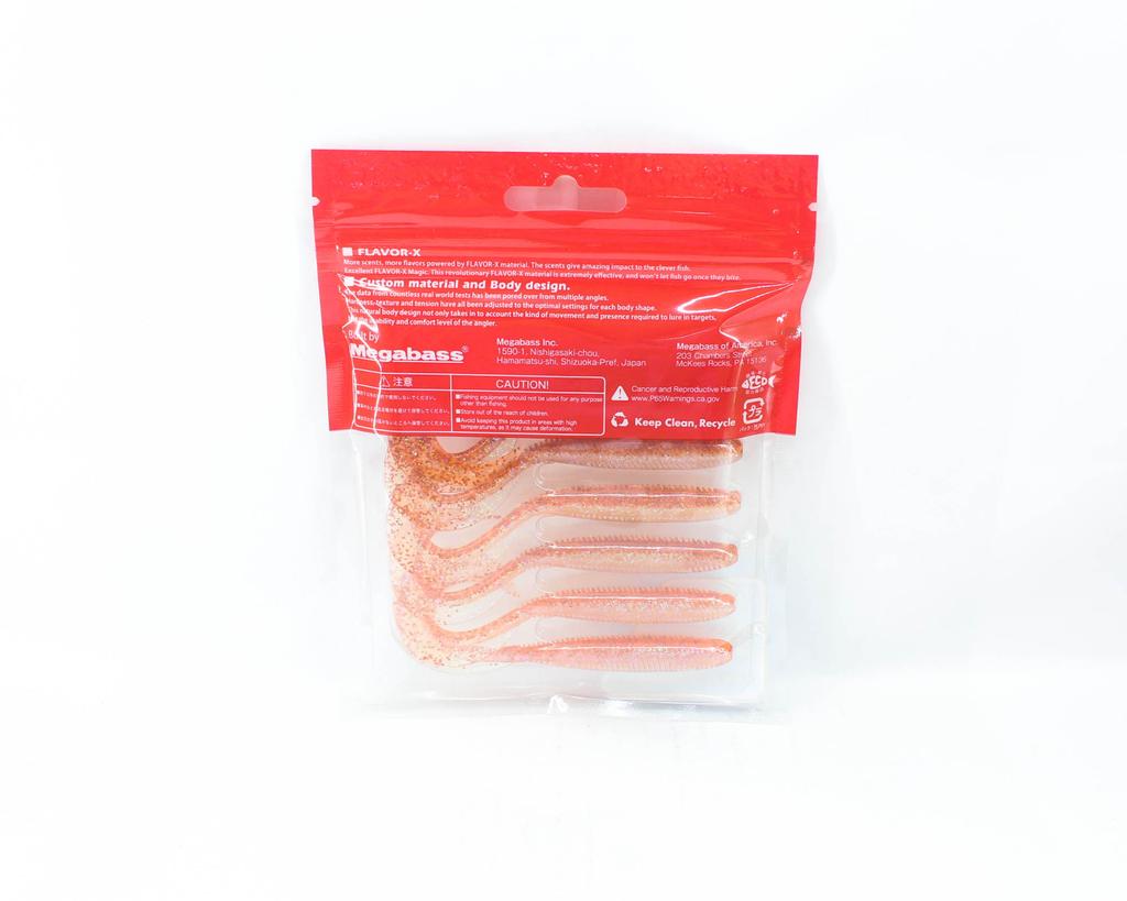 Megabass Мягкая приманка Kemuri Curly 3,5 дюйма, прозрачная, оранжевая, радужная, F (0392)