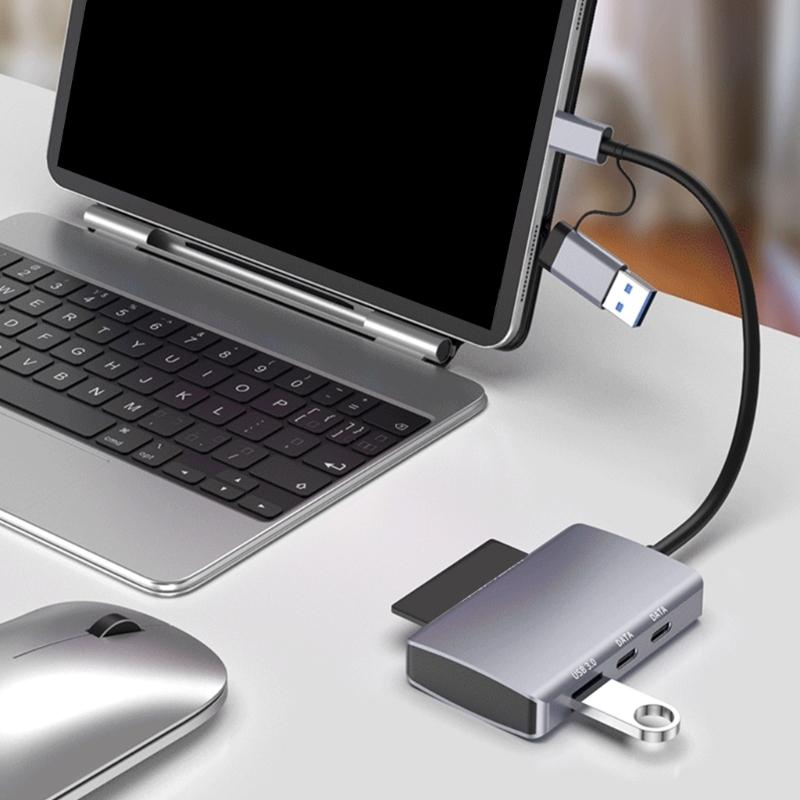 Компактный USB C адаптер, док-станция с 5 портами и кардридером TF, USB 3.0 для ноутбуков, смартфонов и других устройств