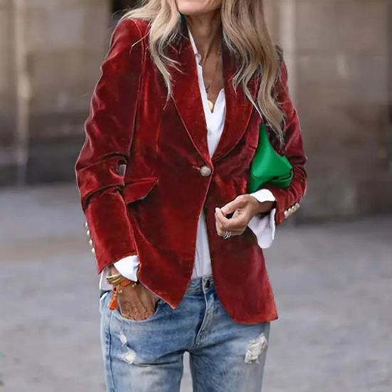 Бархатный блейзер для женщин, с длинным рукавом, на пуговицах, деловой офисный пиджак, повседневное пальто с лацканами и открытой передней частью